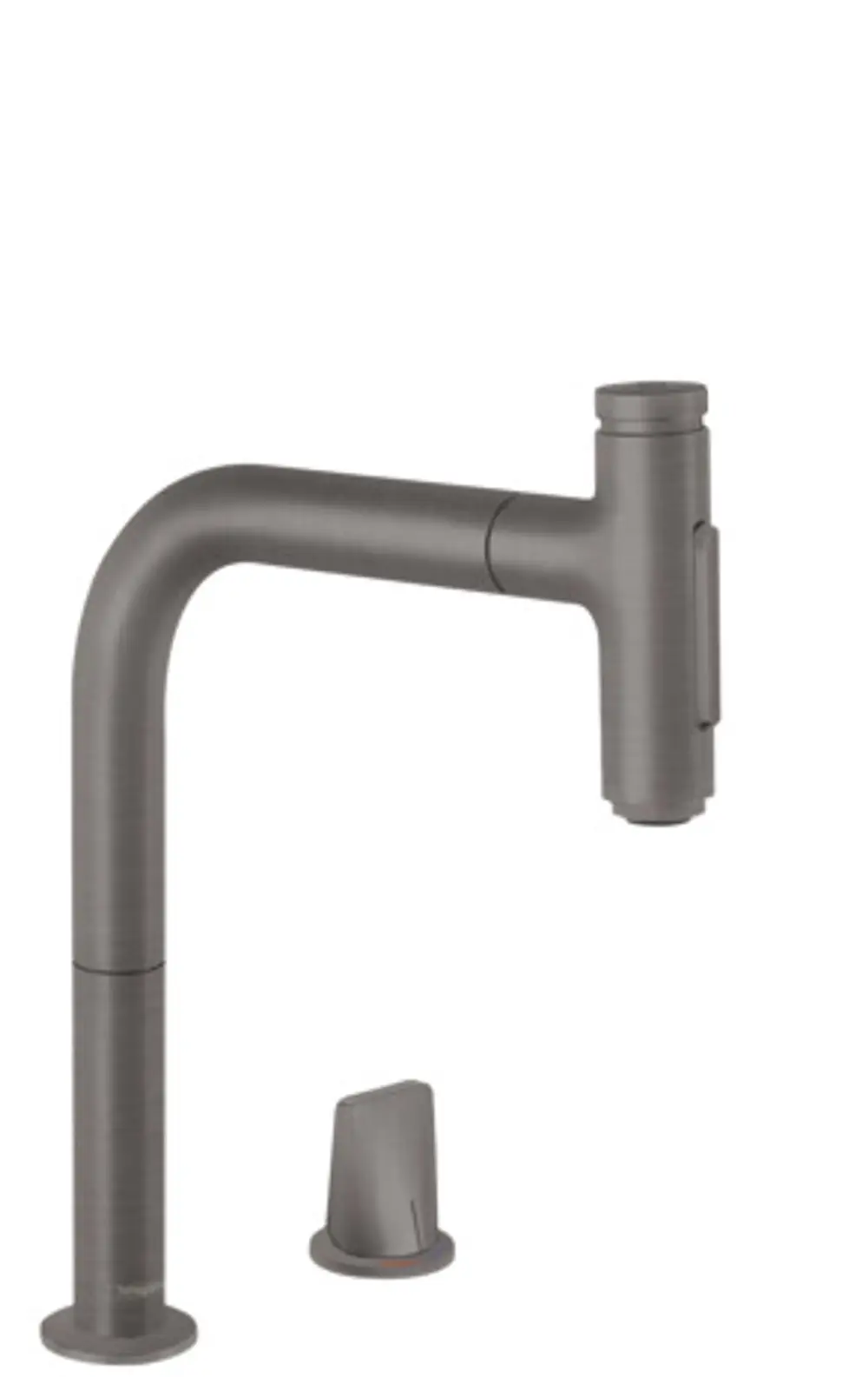 Küchenarmatur von Hansgrohe mit einer hohen, gebogenen Auslauf. Seitlicher Bedienhebel für Temperatur- und Mengeneinstellung. 